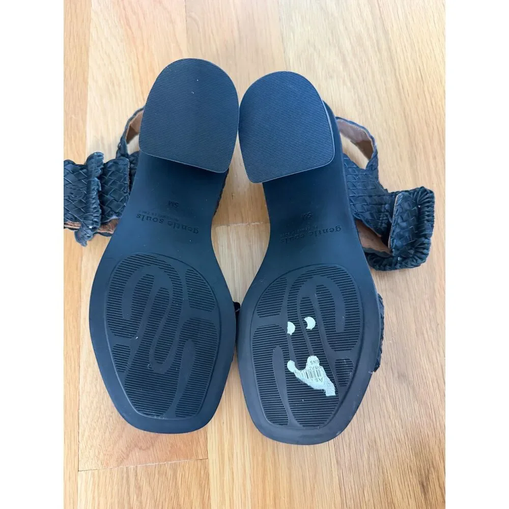 Gentle Souls Madylyn Woven Leather Block Heel Sandals Black Size 5 NWOB